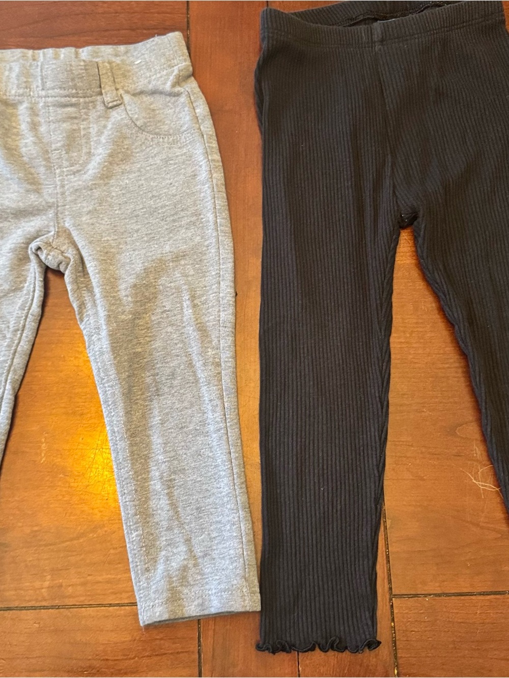 Kids Ribbed Black Leggings and Gray Pants with rear pockets- Versatile Two-Pack